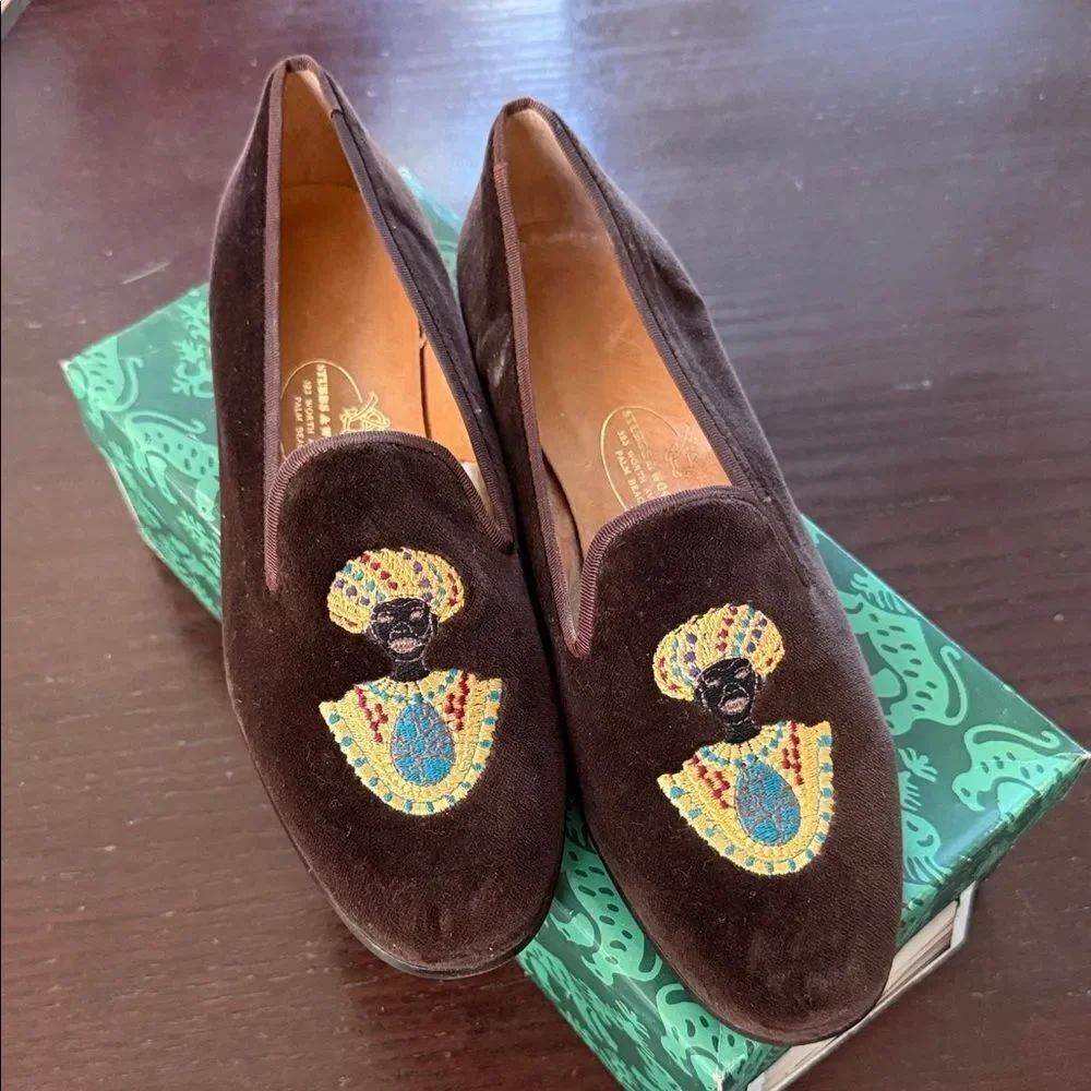 New Stubbs & Woolen Brown Velvet Loafers with Embroidered Design 8
